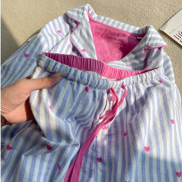 Ensemble pyjama à imprimé cœur et rayures