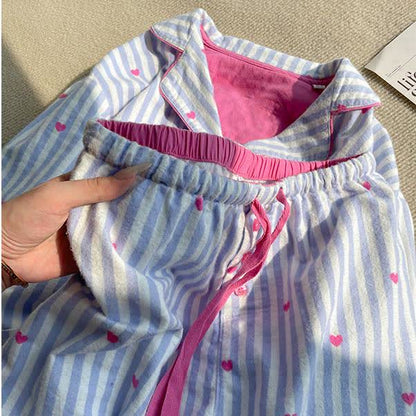 Ensemble pyjama à imprimé cœur et rayures