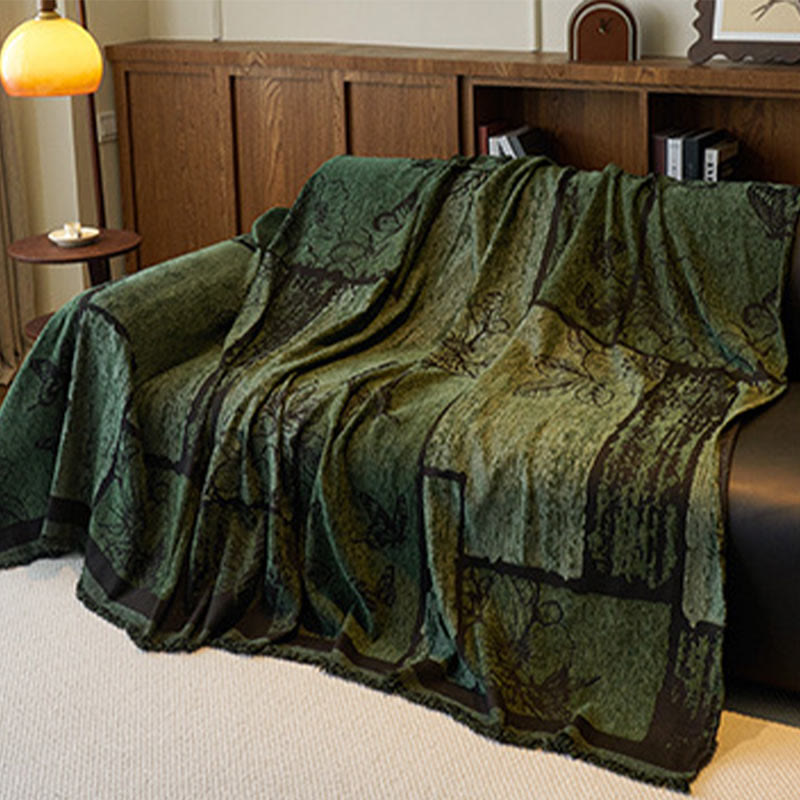 Housse de canapé en chenille avec plantes artificielles vintage et motif floral