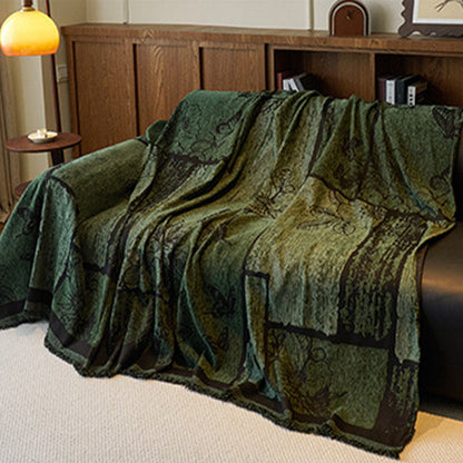 Housse de canapé en chenille avec plantes artificielles vintage et motif floral