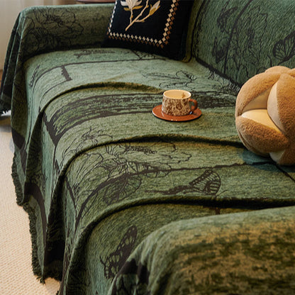 Housse de canapé en chenille avec plantes artificielles vintage et motif floral