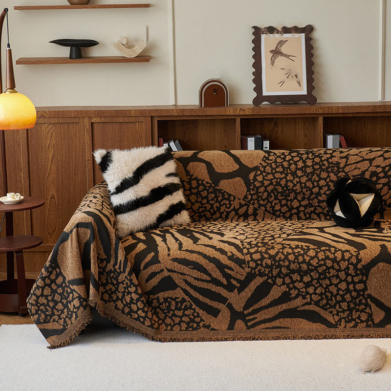 Housse de canapé en chenille avec plantes artificielles vintage et motif floral