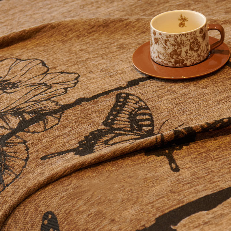 Housse de canapé en chenille avec plantes artificielles vintage et motif floral