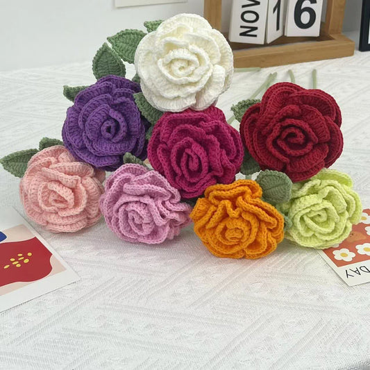 Rose artificielle, ornement en fil crocheté à la main