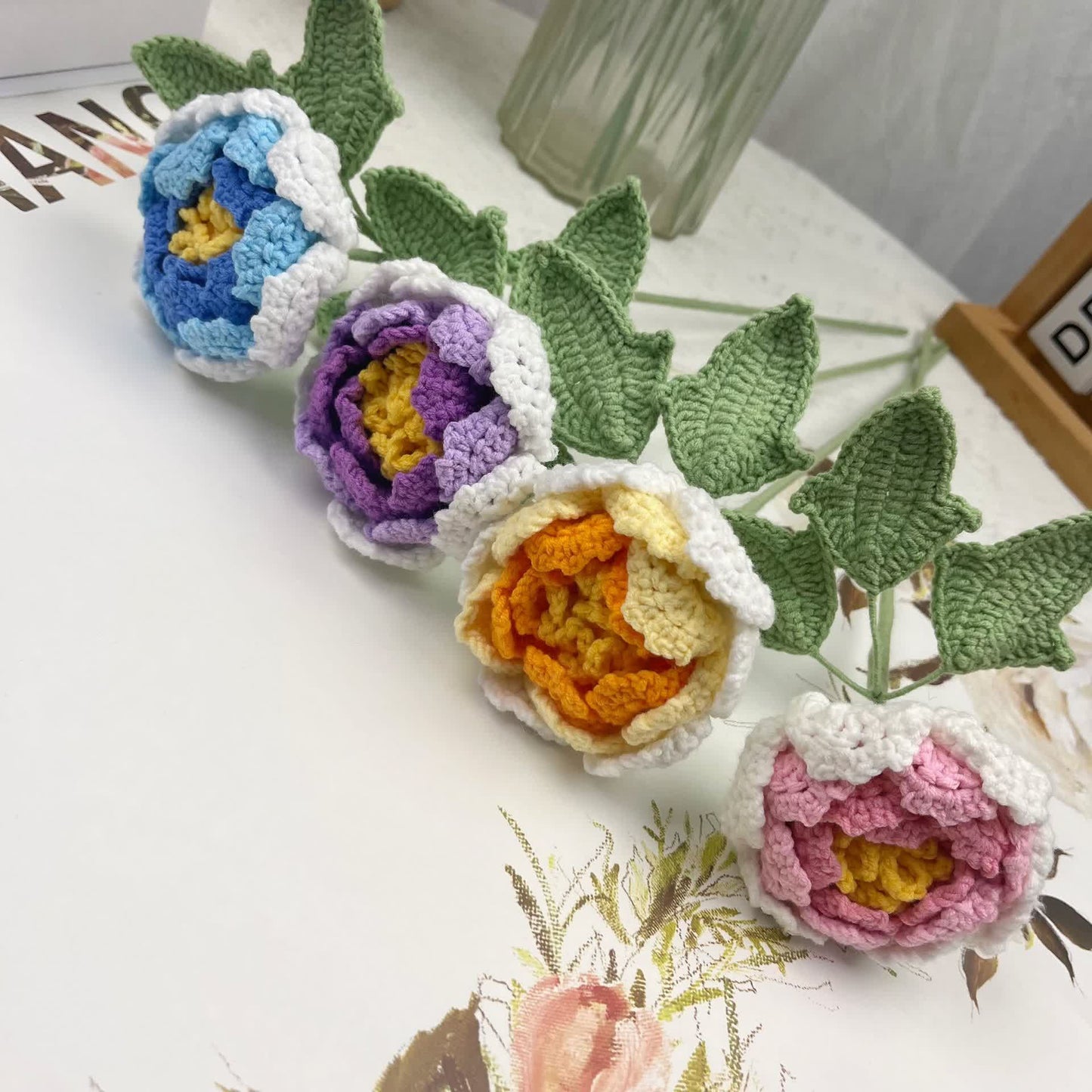 Décoration d'intérieur en fil crocheté à la main en forme de fleur de pivoine