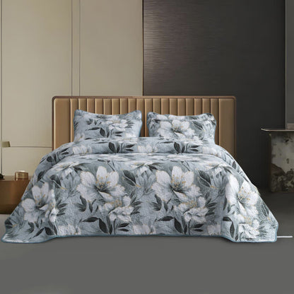 Parure de lit florale matelassée douce et légère (3 pièces)