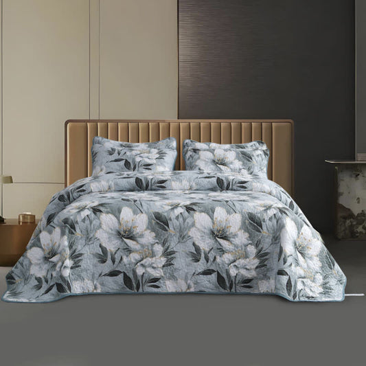 Parure de lit florale matelassée douce et légère (3 pièces)