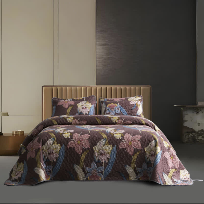 Parure de lit matelassée et respirante « Vintage Lily » (3 pièces)