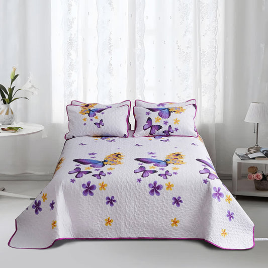 Parure de lit matelassée avec papillons ruraux (3 pièces)