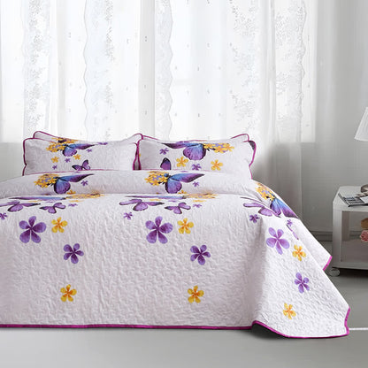 Parure de lit matelassée avec papillons ruraux (3 pièces)