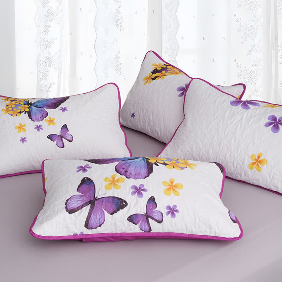 Parure de lit matelassée avec papillons ruraux (3 pièces)