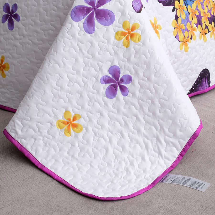 Parure de lit matelassée avec papillons ruraux (3 pièces)