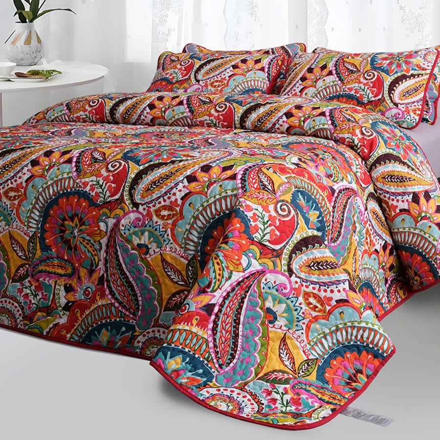 Parure de lit matelassée élégante de style bohème (3 pièces)