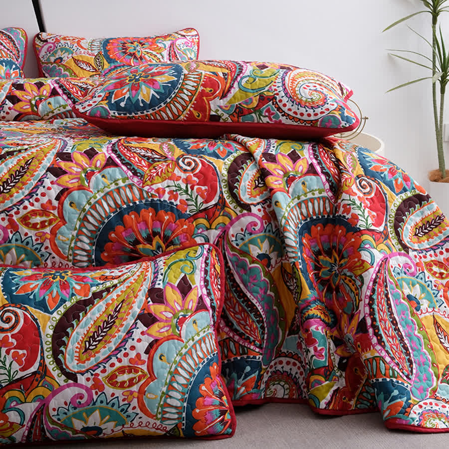 Parure de lit matelassée élégante de style bohème (3 pièces)