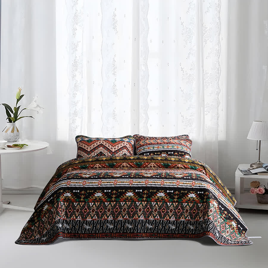 Parure de lit matelassée, respirante et douce de style bohème (3 pièces)