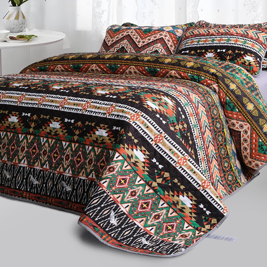 Parure de lit matelassée, respirante et douce de style bohème (3 pièces)