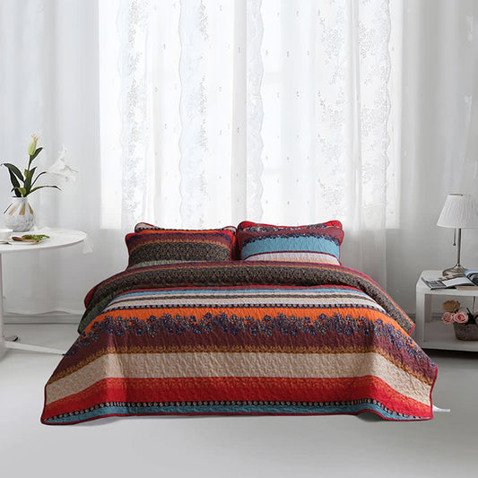 Parure de lit matelassée de style bohème avec couvre-lit doux (3 pièces)