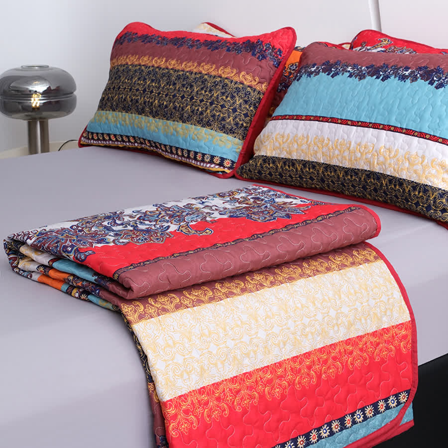 Parure de lit matelassée de style bohème avec couvre-lit doux (3 pièces)