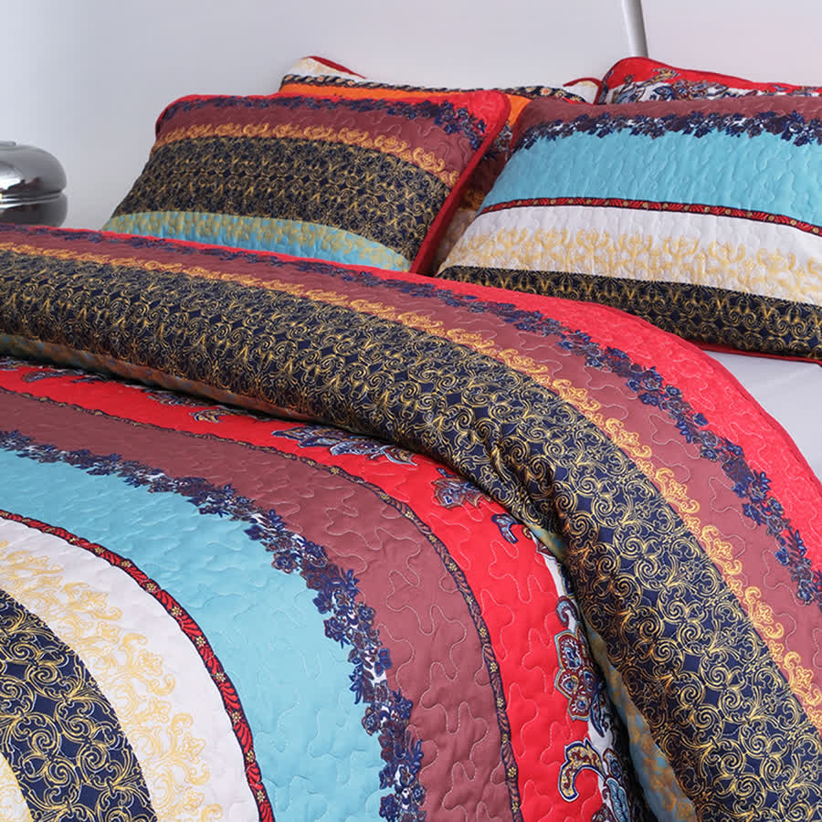 Parure de lit matelassée de style bohème avec couvre-lit doux (3 pièces)