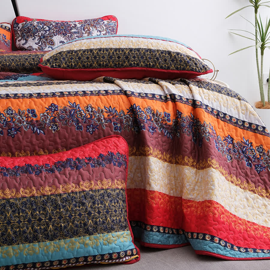 Parure de lit matelassée de style bohème avec couvre-lit doux (3 pièces)