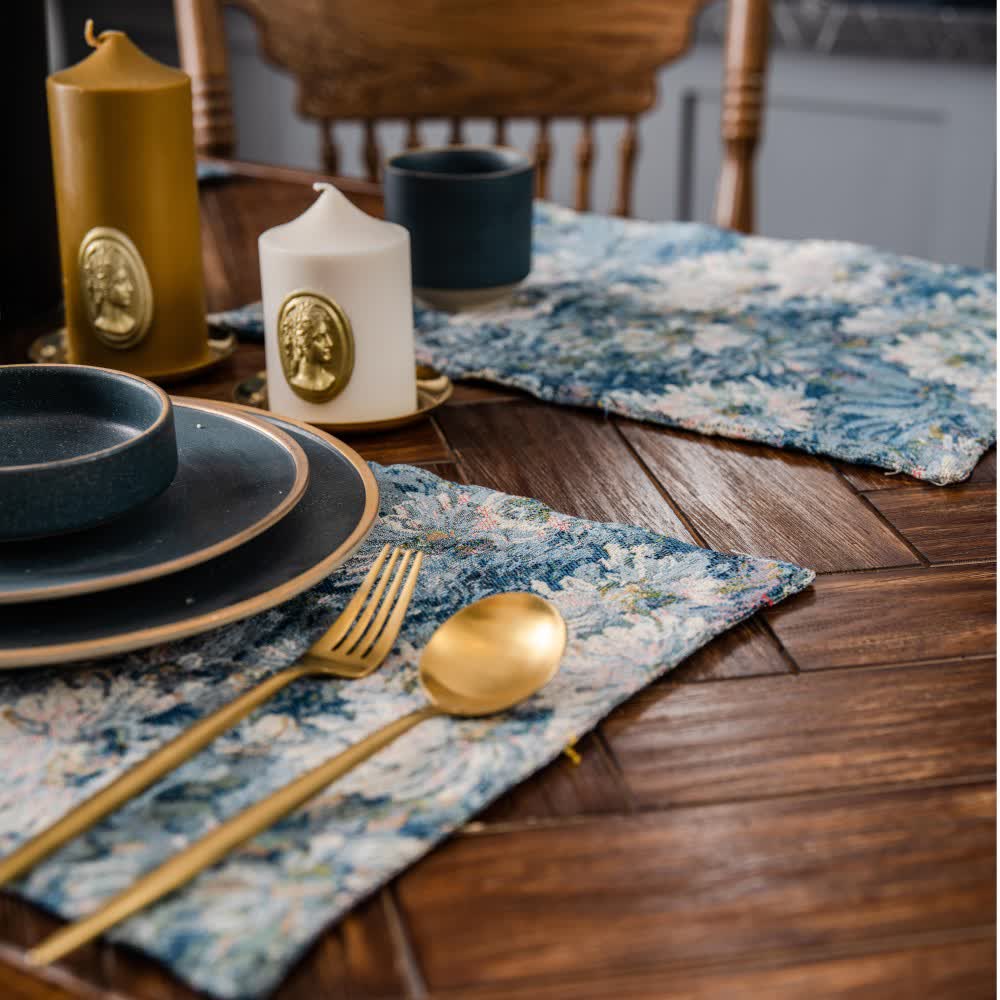 Set de sets de table résistants à la chaleur avec motif floral jacquard (4 pièces)