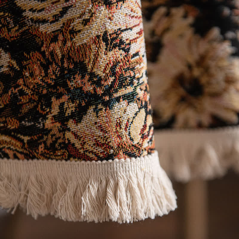 Nappe ronde style peinture à l'huile avec pompon jacquard