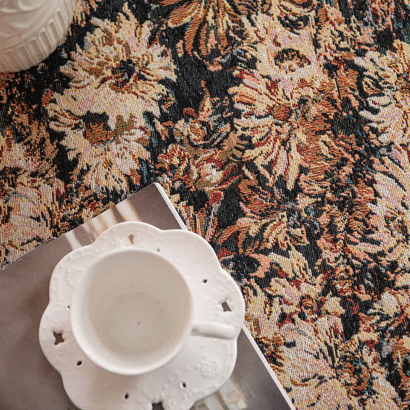 Nappe ronde style peinture à l'huile avec pompon jacquard