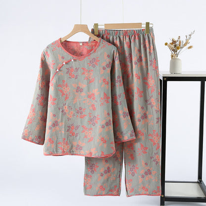 Ensemble pyjama col rond jacquard teint en fil