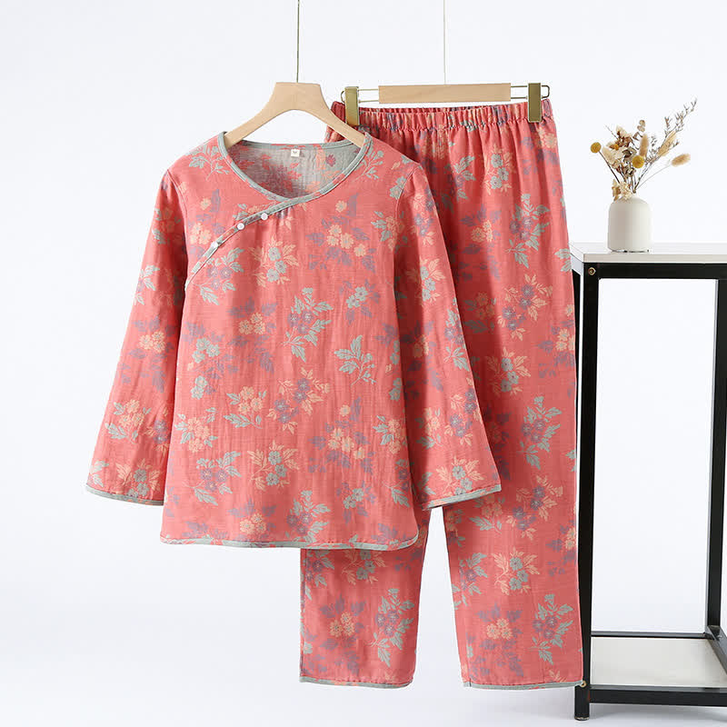Ensemble pyjama col rond jacquard teint en fil