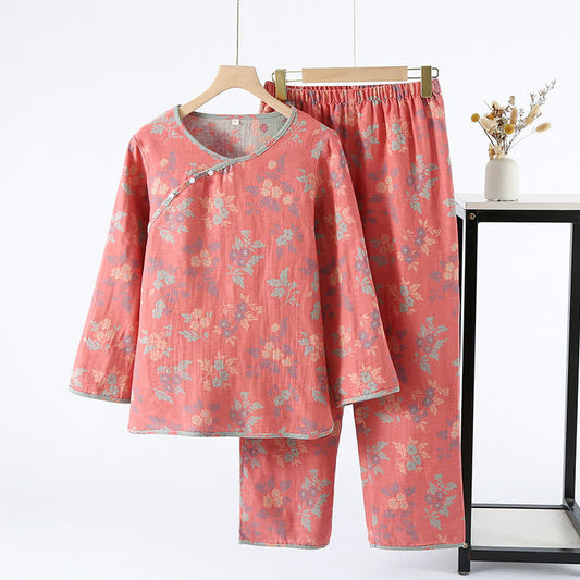 Ensemble pyjama col rond jacquard teint en fil