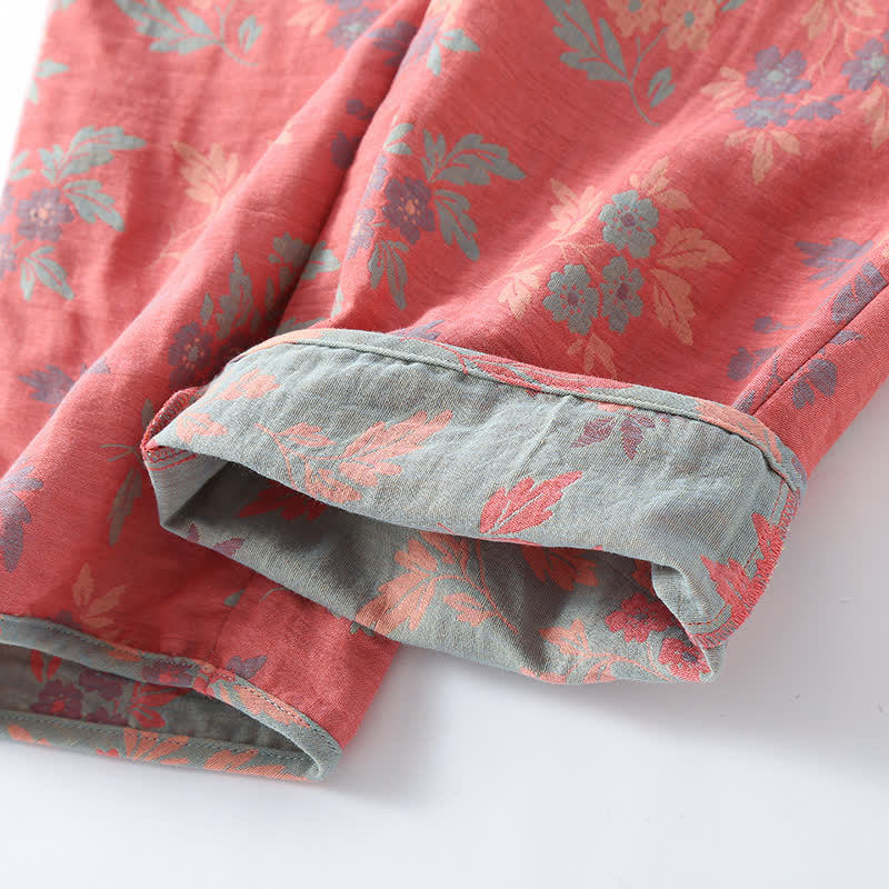 Ensemble pyjama col rond jacquard teint en fil