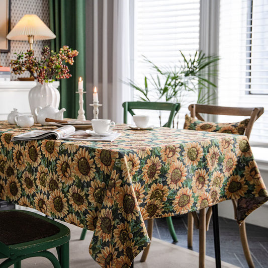 Nappe décorative élégante avec motif tournesol en jacquard