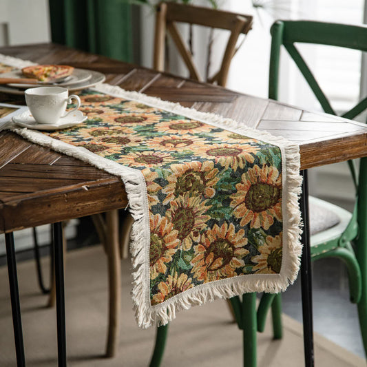 Chemin de table jacquard de style vintage avec motif tournesol