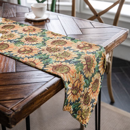 Chemin de table jacquard de style vintage avec motif tournesol
