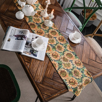 Chemin de table jacquard de style vintage avec motif tournesol