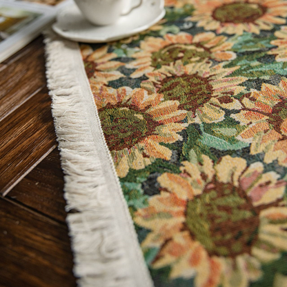 Chemin de table jacquard de style vintage avec motif tournesol