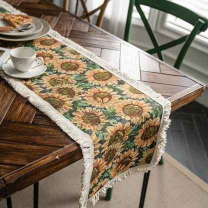 Chemin de table jacquard de style vintage avec motif tournesol