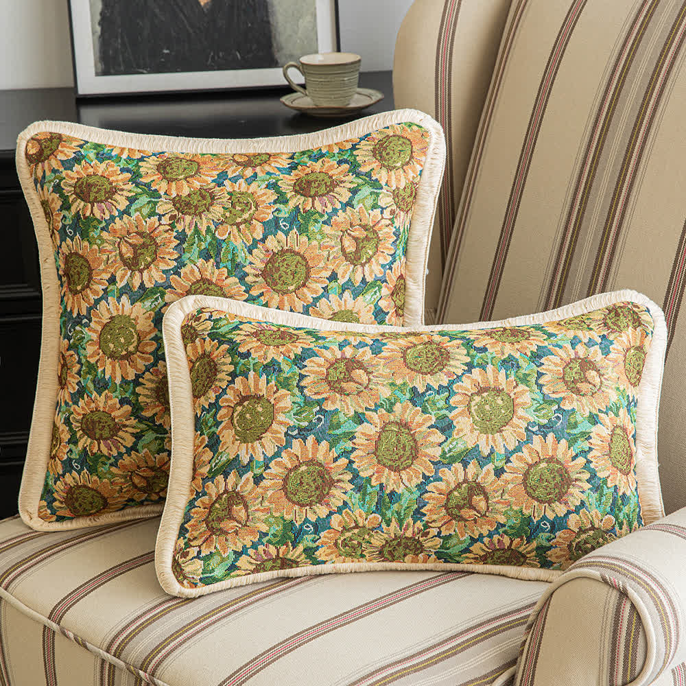 Housse de coussin décorative avec motif tournesol