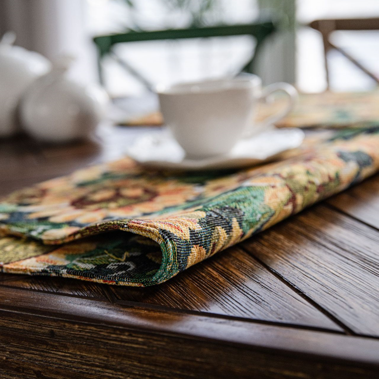 Set de table avec motif tournesol et motif jacquard (4 pièces)
