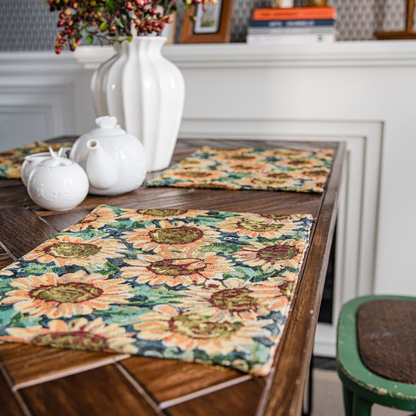 Set de table avec motif tournesol et motif jacquard (4 pièces)