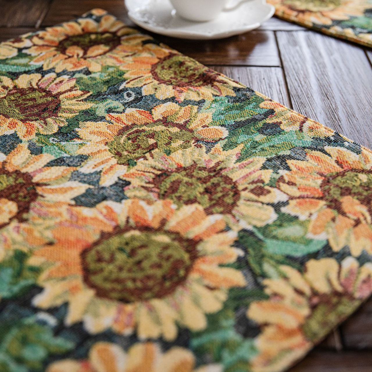 Set de table avec motif tournesol et motif jacquard (4 pièces)