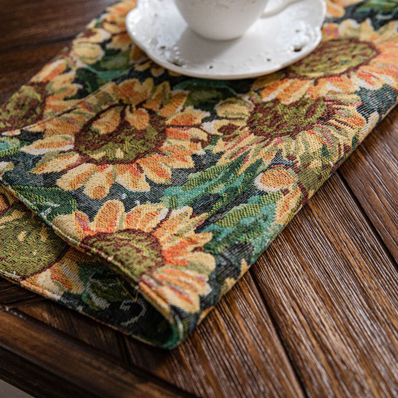 Set de table avec motif tournesol et motif jacquard (4 pièces)