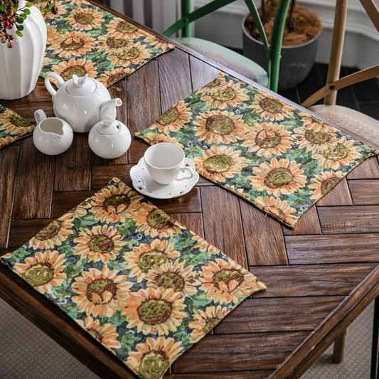 Set de table avec motif tournesol et motif jacquard (4 pièces)