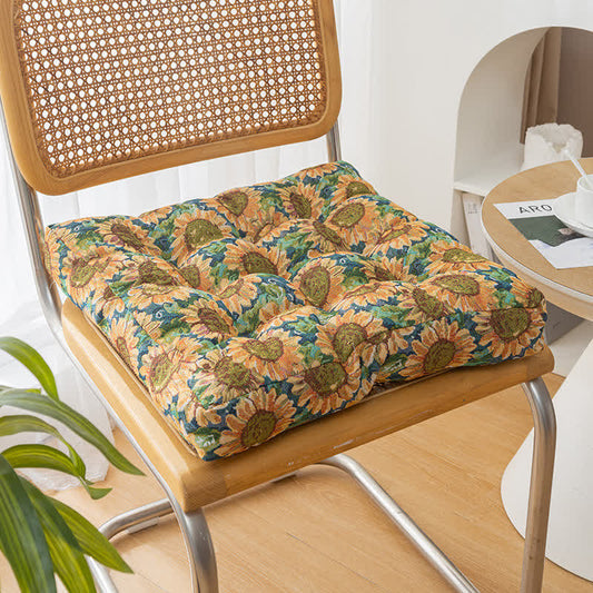 Coussin de sol carré doux et rural avec motif tournesol