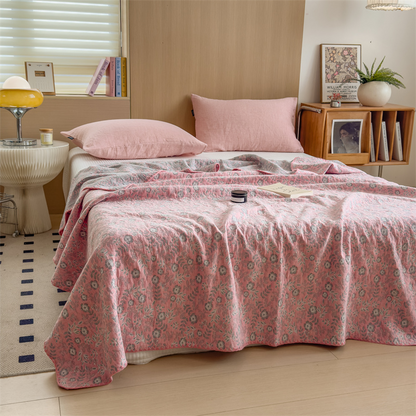 Couette en gaze de coton à trois couches à motif floral rafraîchissant