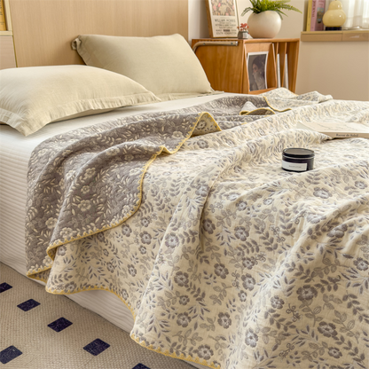 Couette en gaze de coton à trois couches à motif floral rafraîchissant