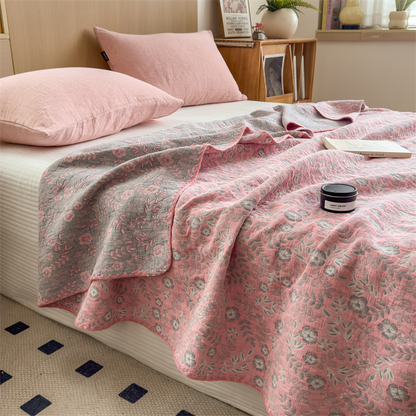 Couette en gaze de coton à trois couches à motif floral rafraîchissant