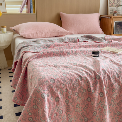 Couette en gaze de coton à trois couches à motif floral rafraîchissant