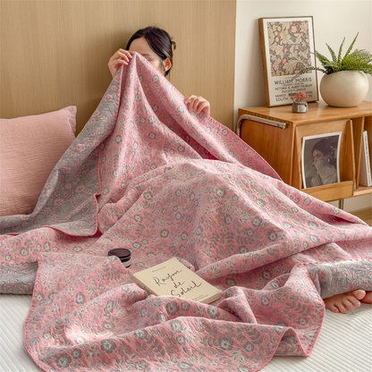 Couette en gaze de coton à trois couches à motif floral rafraîchissant