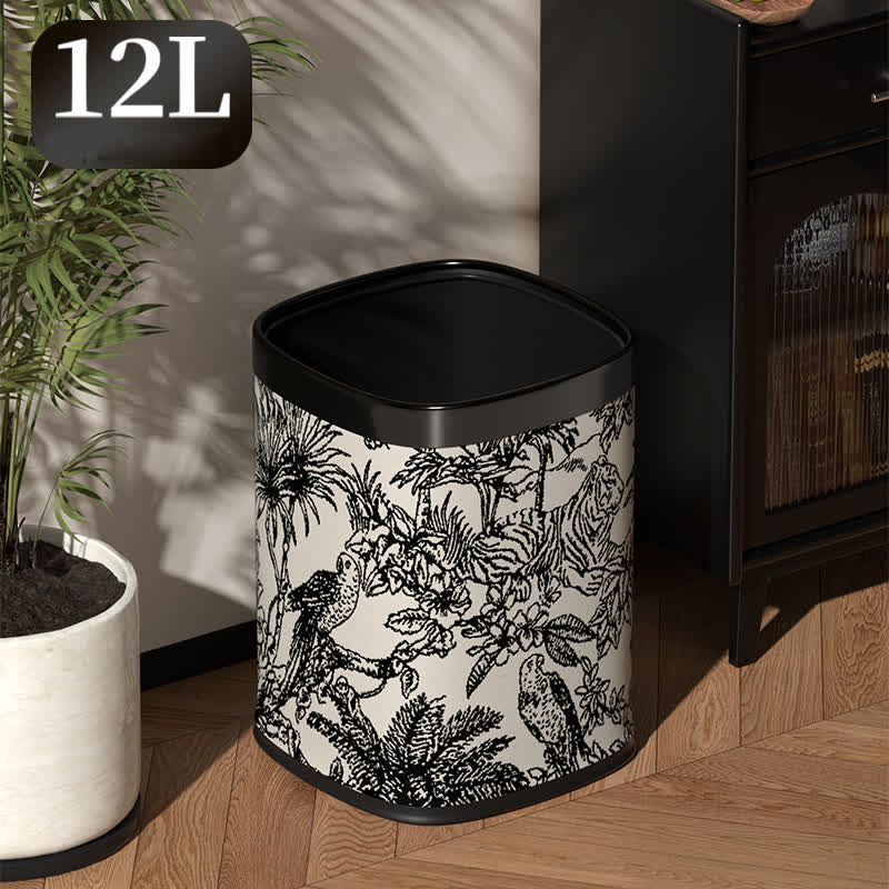 Poubelle rétro carrée à double couche au design forestier